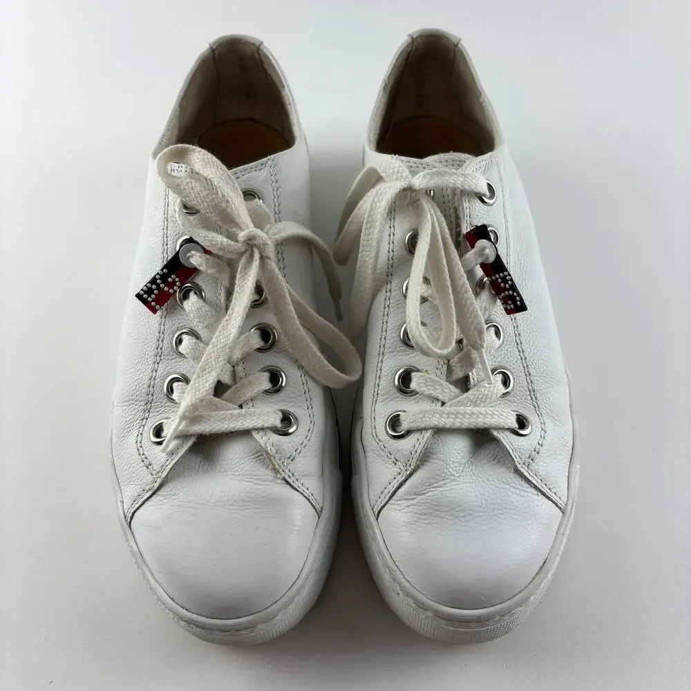 Paul Green White Leather Sneakers Sz 8 Lace Up Casual Shoes - Picture 3 of 8